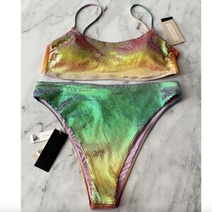 Gianni Bini x Dannijo NWT Sequin Frankie Top & Jacinda Bikini Bottom Set Swim L